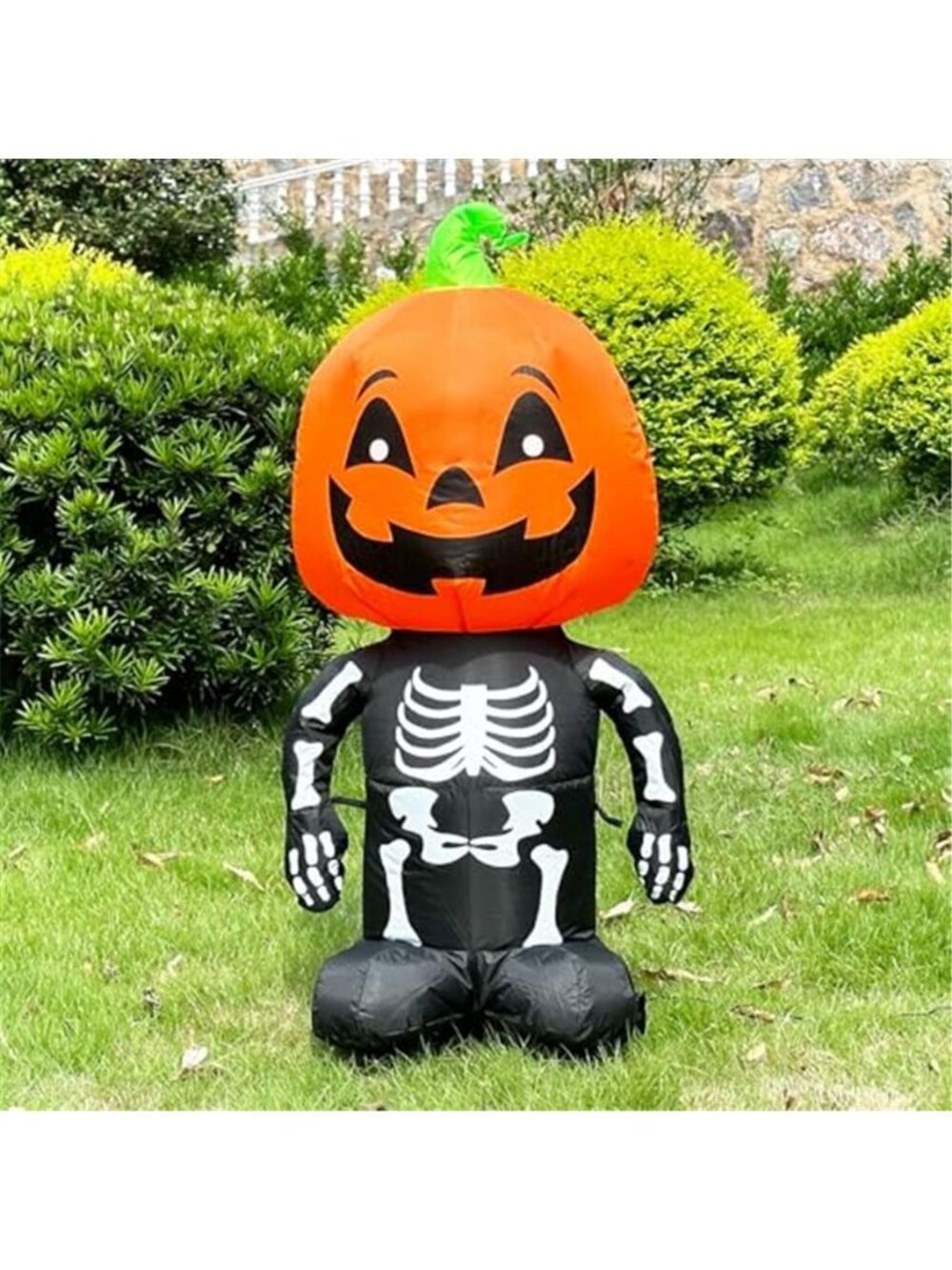 Spooky Halloween Inflatable 4FT Skull Skeleton with Pumpkin Head Lighted